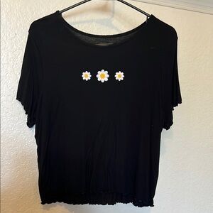 Wild Fable Black Tee with Daisy Accents